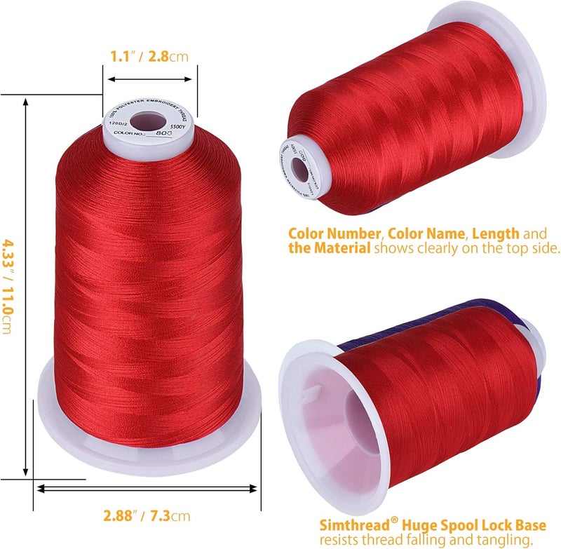 simthread Embroidery Thread 5500 Yards Red 800, 2 Huge Spools 40wt Polyester for Brother, Babylock, Janome, Singer, Pfaff, Husqvarna, Bernina Machine - Image 2